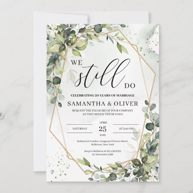 Greenery boho foliage eucalyptus we still do invitation (Front)