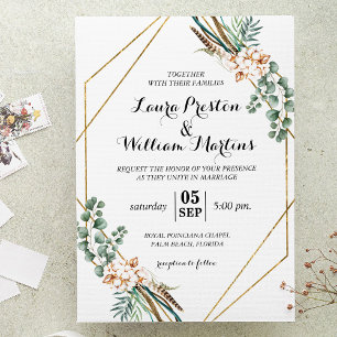 Greenery Boho Glitter Geometric Frame Wedding Invitation