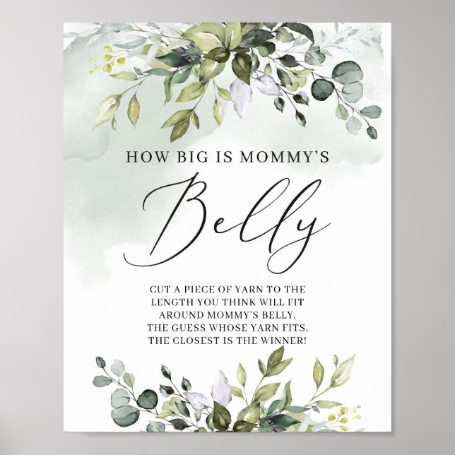 Greenery boho how big is mummy's belly sign game (Front)