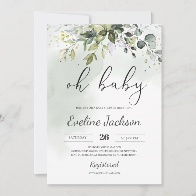 Greenery Boho Oh Baby Shower Invitation Eucalyptus (Front)