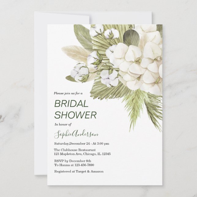 Greenery Boho Pampas Grass Bridal Shower Invitation (Front)