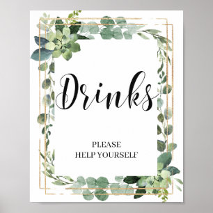 Greenery boho succulent gold glitter eucalyptus poster