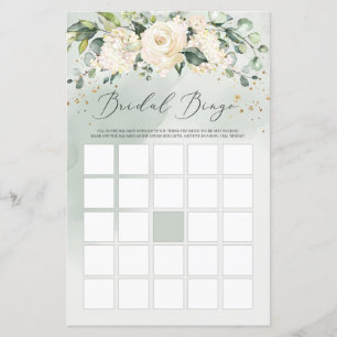 Greenery Boho White Roses Floral Bingo Game