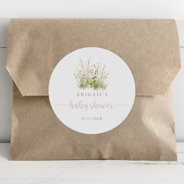 Greenery Boho Wildflower Baby Shower Favour  Classic Round Sticker (Creator Uploaded)