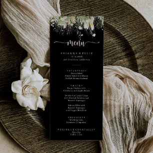 Greenery Boho Wildflower Black Dinner Menu