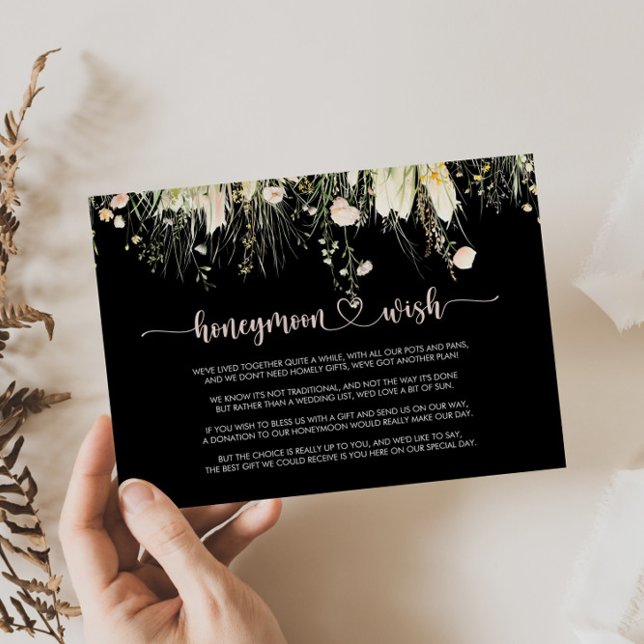 Greenery Boho Wildflower Black Honeymoon Wish Enclosure Card (Creator Uploaded)