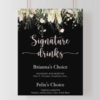 Greenery Boho Wildflower Black Signature Drinks Poster