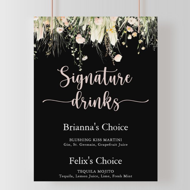 Greenery Boho Wildflower Black Signature Drinks  Poster (Creator Uploaded)
