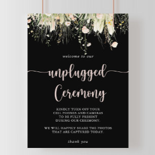Greenery Boho Wildflower Black Unplugged Ceremony  Poster