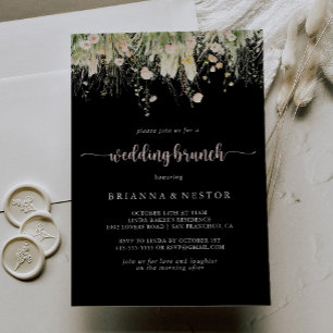 Greenery Boho Wildflower Black Wedding Brunch Invitation