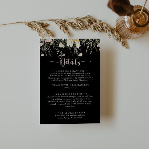 Greenery Boho Wildflower Black Wedding Details Enclosure Card