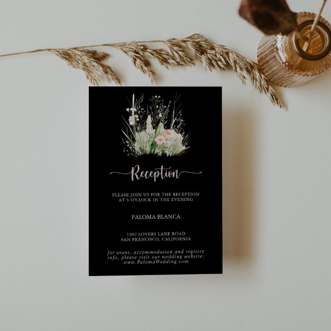 Greenery Boho Wildflower Black Wedding Reception  Enclosure Card (Creator Uploaded)