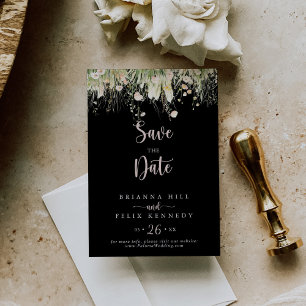 Greenery Boho Wildflower Black Wedding  Save The Date