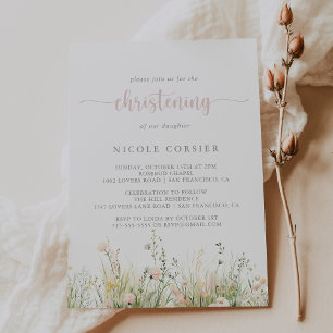Greenery Boho Wildflower Christening Invitation