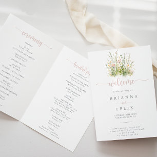 Greenery Boho Wildflower Folded Wedding Program Programme