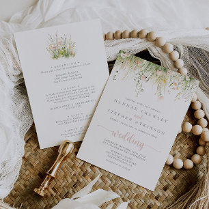 Greenery Boho Wildflower Front & Back Wedding Invitation