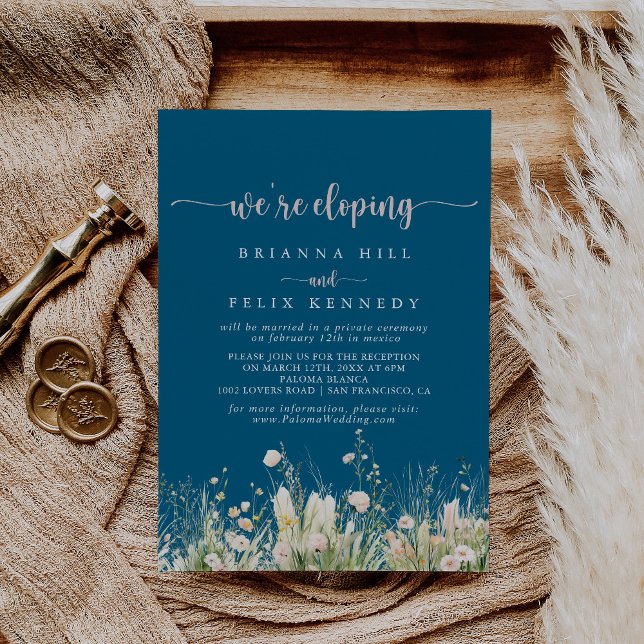 Greenery Boho Wildflower Navy Elopement Reception  Invitation (Creator Uploaded)