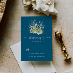 Greenery Boho Wildflower Navy RSVP Card