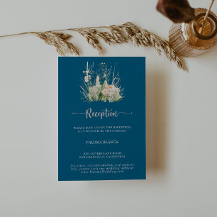 Greenery Boho Wildflower Navy Wedding Reception  Enclosure Card