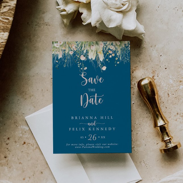 Greenery Boho Wildflower Navy Wedding  Save The Date (Creator Uploaded)