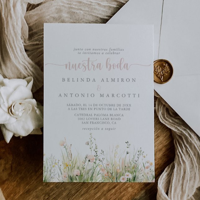 Greenery Boho Wildflower Nuestra Boda Wedding Invitation (Creator Uploaded)