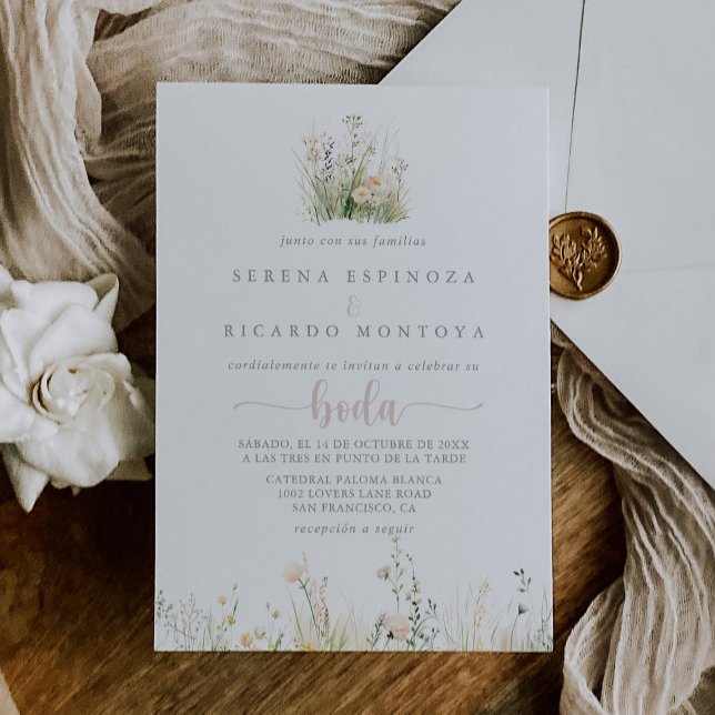 Greenery Boho Wildflower Spanish Wedding  Invitation (Creator Uploaded)