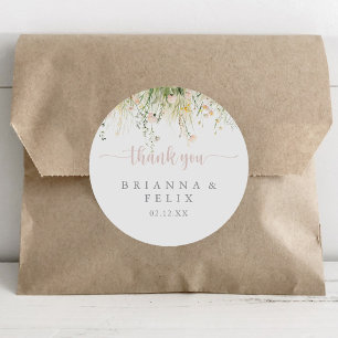Greenery Boho Wildflower Thank You Wedding Favour  Classic Round Sticker