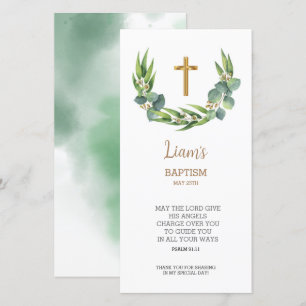 Greenery Bookmark Thank You Card, Baptism Favour Card