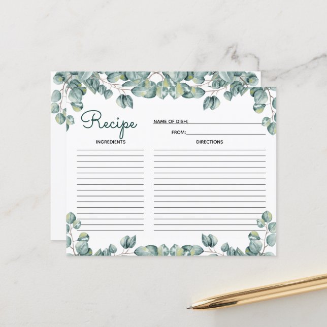 Greenery Botanical Bridal Shower Recipe Card (Front/Back In Situ)