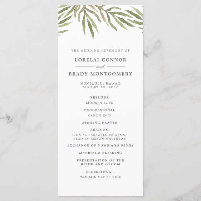 Greenery | Botanical Double Sided Wedding Program Programme (Front)