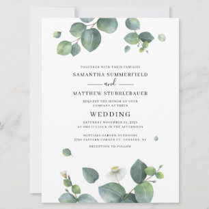 Greenery Botanical Eucalyptus Watercolor Wedding Invitation