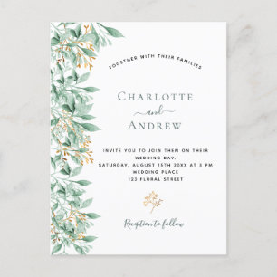 Greenery botanical floral gold wedding postcard