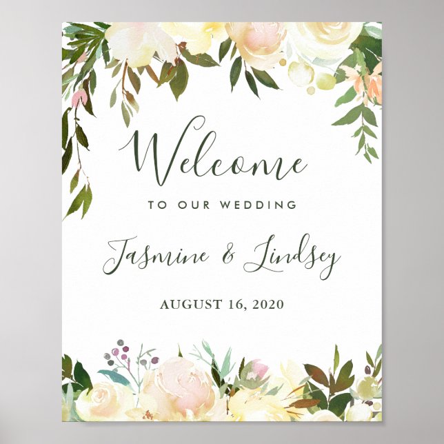 Greenery Botanical Floral Wedding Welcome Sign (Front)