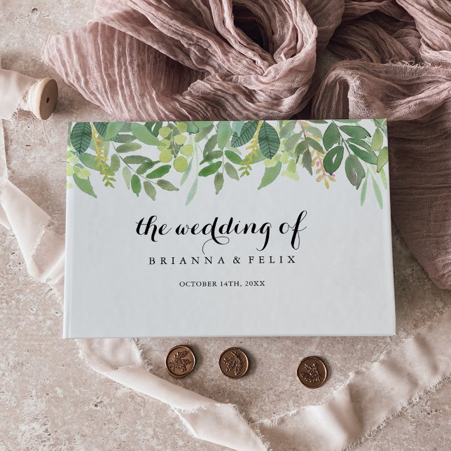 Greenery Botanical Foliage Calligraphy Wedding Guest Book (Creator Uploaded)