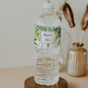 Greenery Botanical Foliage Calligraphy Wedding Water Bottle Label