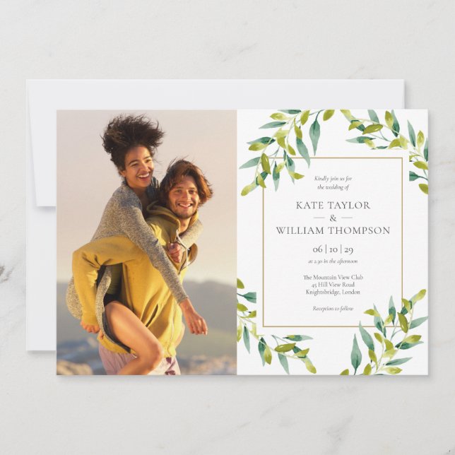 Greenery Botanical Foliage Photos Wedding Invitation (Front)