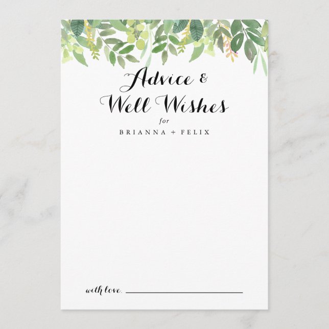 Greenery Botanical Foliage Wedding Well Wishes Advice Card (Front)