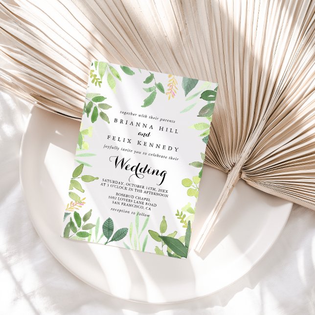 Greenery Botanical Front & Back Wedding Invitation (Creator Uploaded)