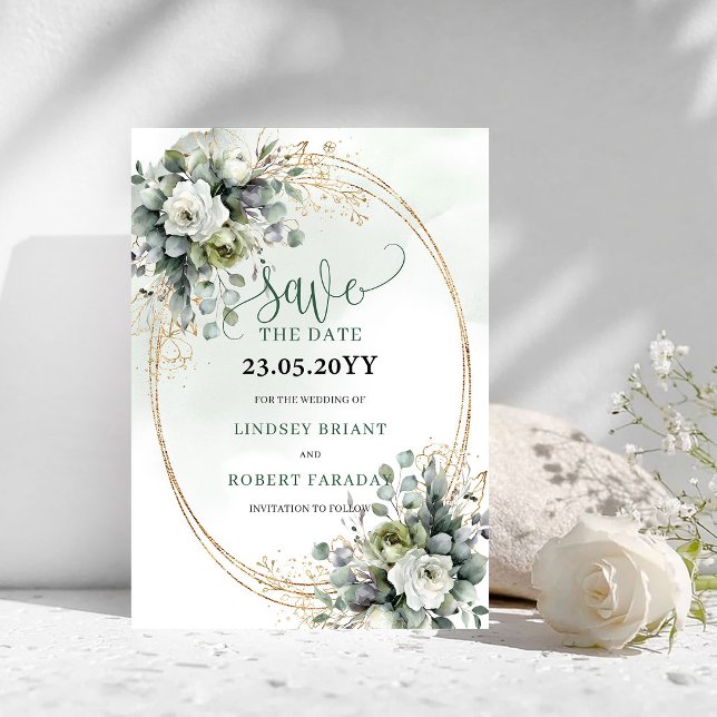 Greenery Botanical Gold Foliage Save The Date (Greenery Botanical Gold Foliage Save The Date)