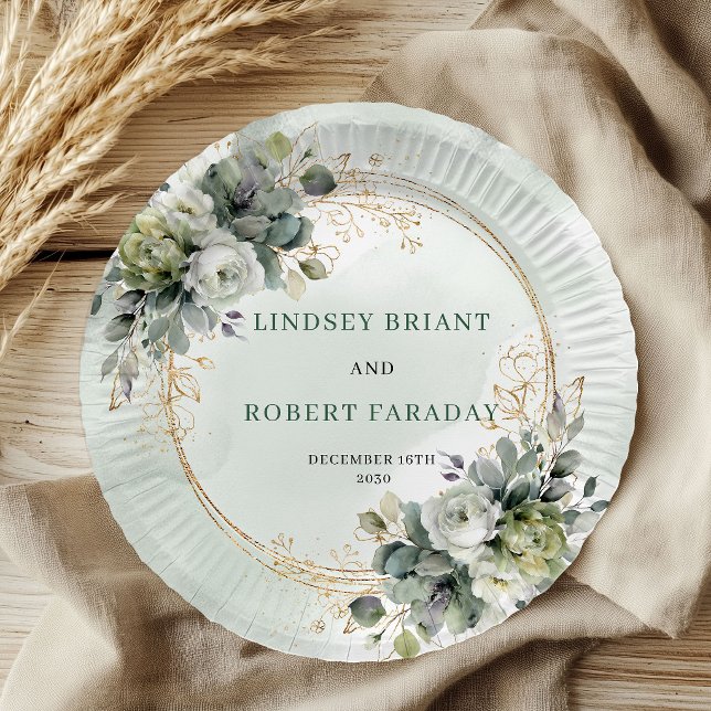 Greenery Botanical Gold Foliage Wedding Paper Plat Plate (Greenery Botanical Gold Foliage Wedding Paper Plates)