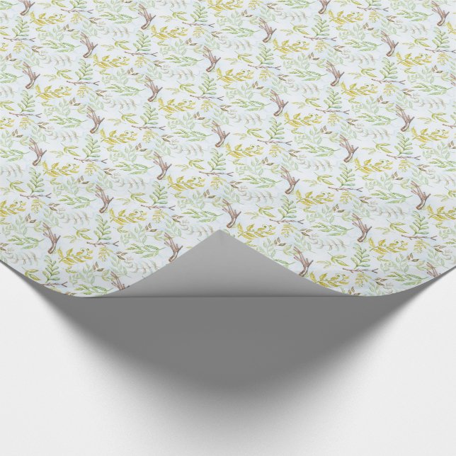 *~* Greenery Botanical Gold Leaves Twigs Branches Wrapping Paper (Corner)
