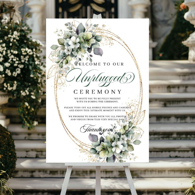Greenery Botanical Gold Unplugged Ceremony Wedding Poster (Greenery Botanical Gold Unplugged Ceremony Wedding Poster)