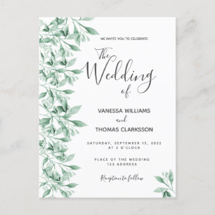 Greenery botanical green white wedding invitation postcard