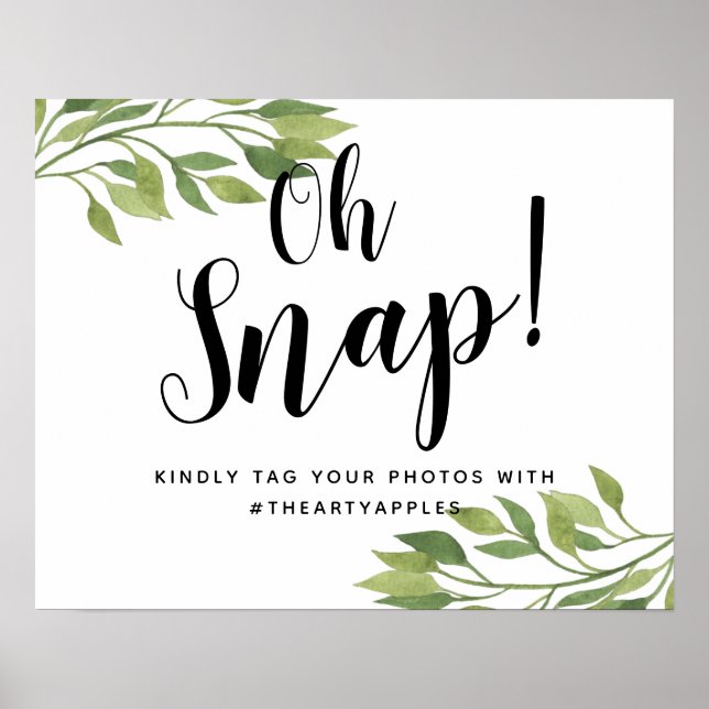 greenery botanical oh snap wedding sign hashtag (Front)