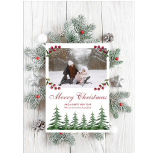 Greenery Botanical Pine Trees Snow Christmas Photo Holiday Card