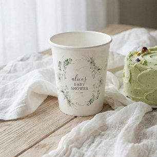 Greenery Botanical Script Baby Shower Paper Cups
