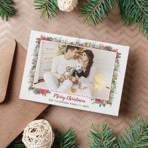 Greenery Botanical Script Photo Christmas  Holiday Card