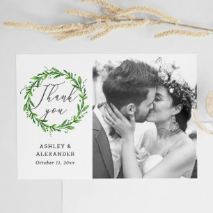Greenery botanical script photo wedding thank you postcard