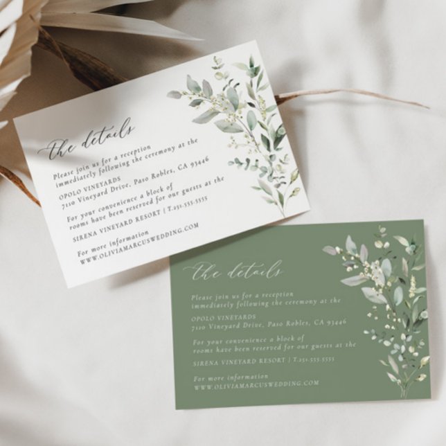 Greenery Botanical Wedding Details Enclosure Card (Details Card 2 Colors)