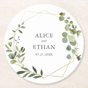 Greenery Botanical Wedding Round Paper Round Paper Coaster